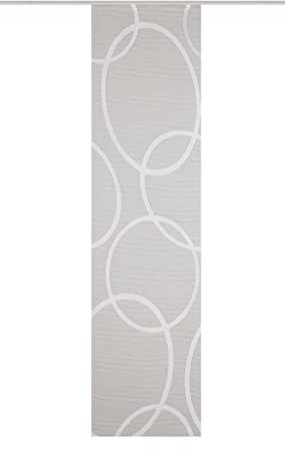 HOME WOHNIDEEN 84990 Transparente Schiebegardine PINALO, Leinenvoile mit blickdichtem Motiv, Scherli-Motiv, in 2 Größen und 2 Farben (225 x 60 cm, grau)