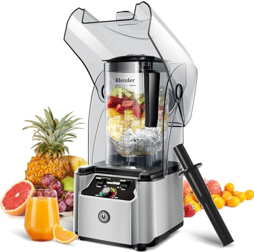 WantJoin Blender professionnel avec blindage, boîtier sonore silencieux, 2200 W, puissance professionnelle puissante et silencieuse, autonettoyant, argenté