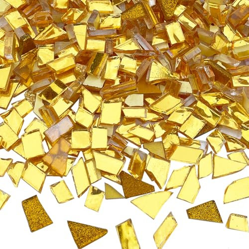 LITMIND Unregelmäßige Glasmosaikfliesen für Kunsthandwerk, Goldfarben, 266 ml, Vorteilspackung für Mosaikherstellung, Glasmosaik-Sets für Erwachsene