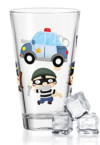 GRAVURZEILE Leonardo Wasserglas mit UV-Druck - im Polizei 360° Design - als Geschenk für Kinder zum Kindergeburtstag Weihnachten - Alltagstauglich - Geeignet als Trinkglas