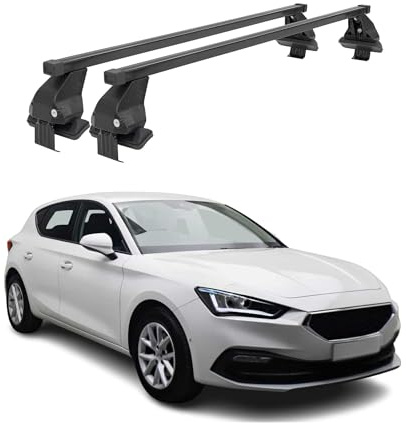 OMAC Dachträger Querträger Stahl für Seat Leon IV 2020-2026 – Abschließbar – City-Crash-getestet – DIN 75302:2020 – ISO/PAS 11154:2006 – Max. 50 kg Schwarz