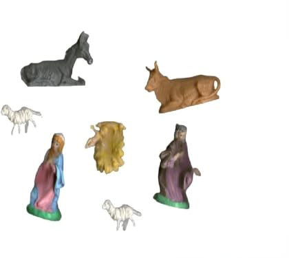 Miniatur Krippe Geburt 3 cm 7 Elemente für Hirten, Mary Jesu Giusepe Esel Bue und 2 Schafe S. Gregorius Armeno