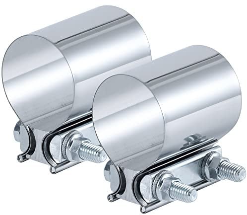 Vitonsbay 2.25 Inch Exhaust Clamp, 2 1/4 Inch Butt Joint Exhaust Pipe Muffler Band Clamp Sleeve Coupler Stainless Steel(2Pcs)