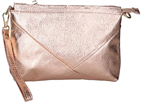 Gave Lux Pochette Donna Pelle Laminata Oro Rosa 19x27 cm Artigianale Made in Italy Uso Quotidiano
