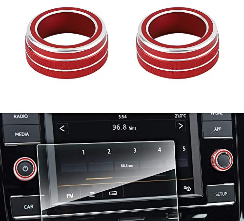 BLINGOOSE Auto Zubehör für VW Volkswagen Lautstärkeregler Knopf Abdeckungen Aufkleber Mittel Konsole Control Switch Deko für VW Golf GTI Jetta Tiguan S Atlas Taos Rot 2St