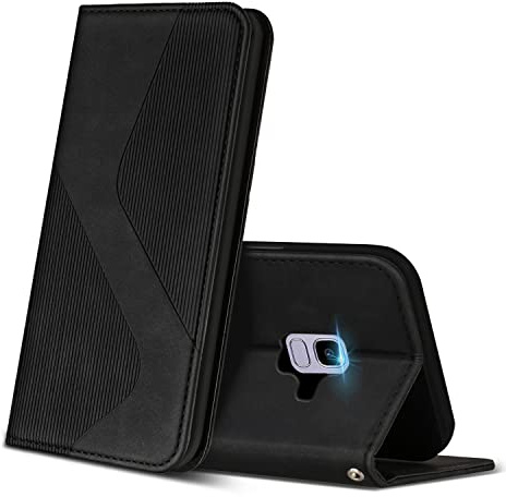 ZONNAVI Hülle für Samsung Galaxy J6 2018, PU Leder Handyhülle mit Kartenfächer und Standfunktion, Lederhülle Flip Wallet Case Schutzhülle für Samsung J6 2018 (Schwarz)