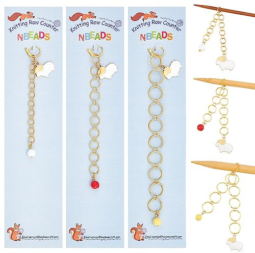 nbeads 3 Stück 3 Größen Schaf-Charm-Strickreihen-Zählerketten, Reihenzählerketten Mit Acrylperlen Und Legierungs-Emaille-Anhänger Zum Stricken, Häkeln, Verfolgen Des Projektfortschritts