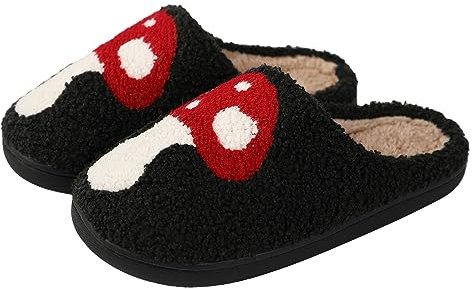 NIBESSER Pantofole Invernali Donna Pelose Calde Ciabatte Uomo Invernali con Pelo Morbide Ciabatte Casa Pantofole Peluche Donna Antiscivolo Slippers, Fungo Nero, 42/43 EU