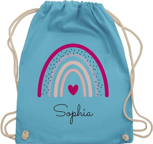 Turnbeutel Rucksack - Regenbogen Regenbögen - Unisize - Hellblau - beutel kindergarten schule sportbeutel rainbow sophia turnsack name schulbeutel personalisierte herz beuteltasche mädchen