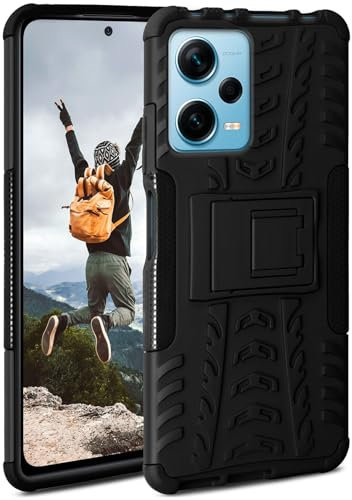 ONEFLOW Tank Case für Xiaomi Redmi Note 12 5G Hülle Outdoor, stabile Panzerhülle mit Kamera und Display Schutz, sichere Handyhülle, TPU Handy Schutzhülle mit Ständer, Schwarz