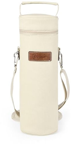Kato Tirrinia Single Wine Cooler Bags - Insulated & Padded Portable Wine Tote Carrier for Travel, Picnic, Beach Great Gift for Wine Lover, Beige