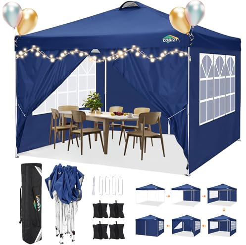 COBIZI faltpavillon 3x3,pavillon 3x3 wasserdicht stabil Winterfest,mit 4 Seitenteilen,4 Sandsäcke und Entlüftung,UV Schutz 50+,pop up pavillons faltbar partyzelt 3x3m für Outdoor Garten(Navy blau