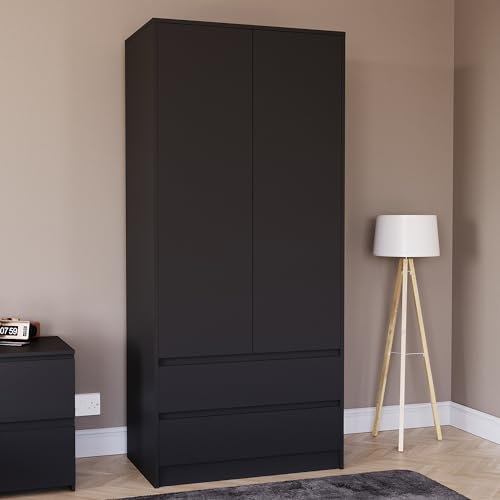 Vida Designs Denver 2 Door Wardrobe With 2 Drawers, Modren Bedroom Furniture (Black)