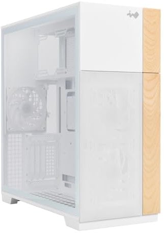 InWin F5 White E-ATX Full Tower Computer Case with Customizable Wooden Front Modular Bezels, Tempered Glass Panels, Ventilated Mesh Panels, and Offers Back Connect ATX Motherboard Support