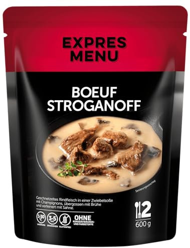 EXPRES MENU Boeuf Stroganoff | Geschmortes Rinderkotelett mit Champignons und Zwiebelsauce | Fertiggerichte | 2 Portionen