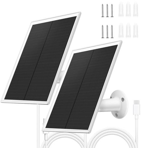 XQZMD Lot de 2 panneaux solaires 6 W pour caméra de surveillance extérieure, panneau solaire USB pour caméra de batterie extérieure 5 V, étanche IP66, support réglable à 360°, câble de 3 m