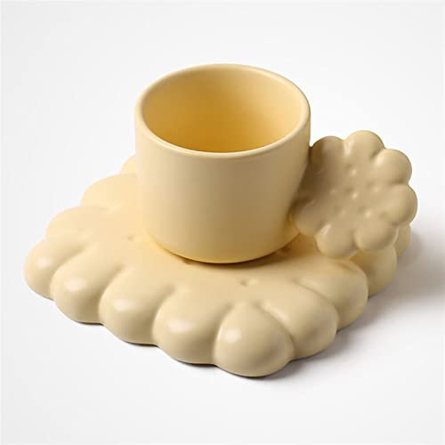 DONGNIUBI Milk Cup Creative Cute Biscuit Ceramic Coffee Cup with Biscuit-Shape Tray Handmade Tea Latte Milk Mug Plate Elegant Wedding Birthday Gift Tea Cup