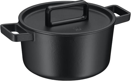 WMF Flavour Bräter 24 cm, Gusseisen Bräter Induktion, Gusseisen-Kochgeschirr, emailliert, Gusseisen Topf, Gussdeckel, Schmortopf, Deckel mit Kondensationsnoppen, moderne Eleganz, schwarz