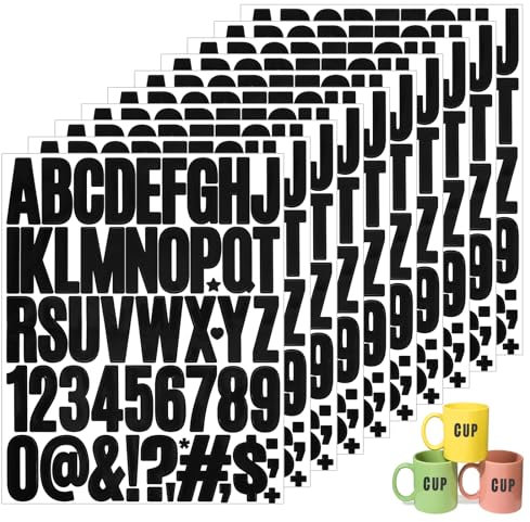 JJUNW 10 Blatt Buchstaben Zahlen Aufkleber Kit, 5cm Zahlen Buchstaben zum Aufkleben, Selbstklebend Wasserfeste Vinyl Alphabet Nummer Sticker für DIY Scrapbook Kunsthandwerk Karte Grußkarte(Schwarz)