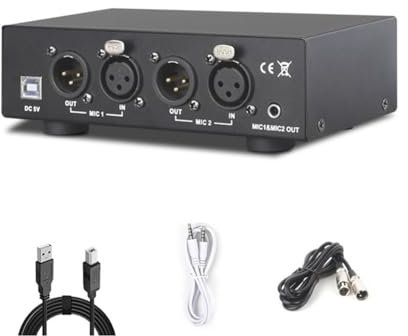 DHYAWUER 2 Channel 48V Universal Compact Phantom Power Set for Condenser Microphone Music Recording Equipment