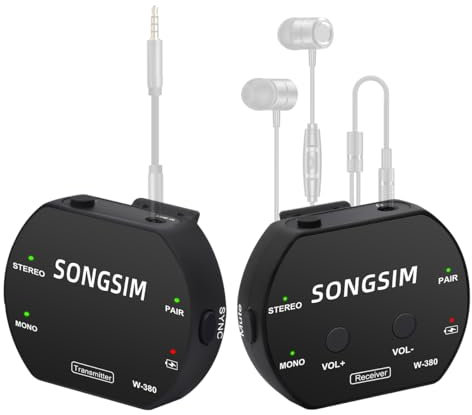 Kabelloses In Ear Monitorsystem, Stereo/Mono IEM System, Ohrmonitore für Sänger, 2,4 GHz Beltpack Sender Empfänger, Clip-on Design für Studio Band Live Performance (Empfänger + Sender)