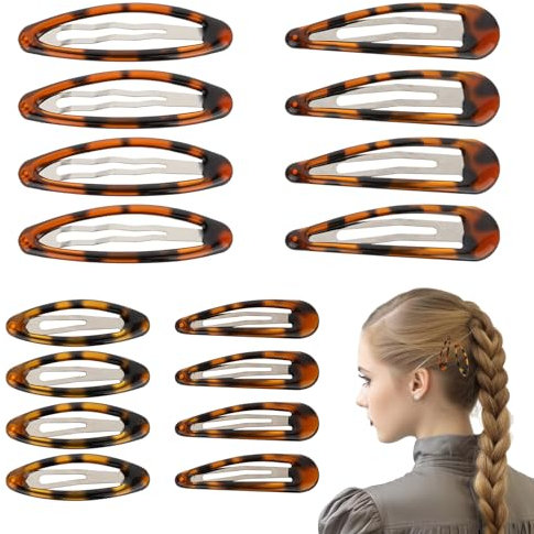 Giantree 16 Stück Haarspangen mit Druckknopf, 4 Größen Snap Haarspangen Klassische Haarspange in Schildpatt-Optik Metall Haarklammern Kinder Haarklammern Vintage Haarnadel für alle Haartypen