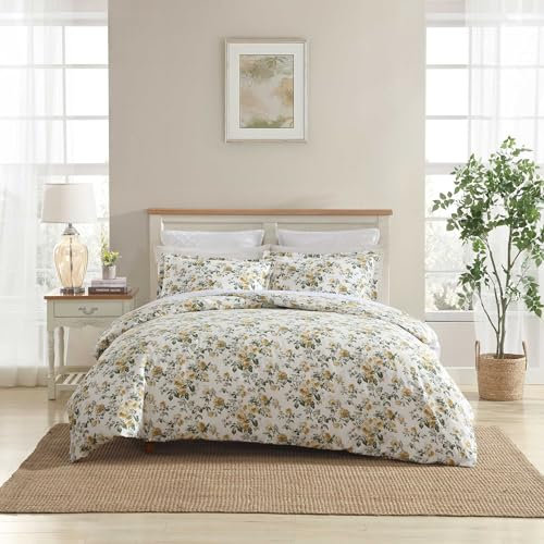 Laura Ashley - King Duvet Cover Set, Super Soft Cotton Bedding Set with Matching Sham(s), Floral Home Decor, Oeko-Tex Certified (Roses Gold, King)