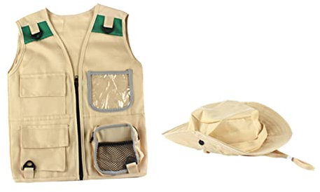 PHENOFICE Explorer Weste Mütze Satz Für Kinder Outdoor Camping Wandern Entdeckerhut Roleplay Kleidung Atmungsaktiv Leicht