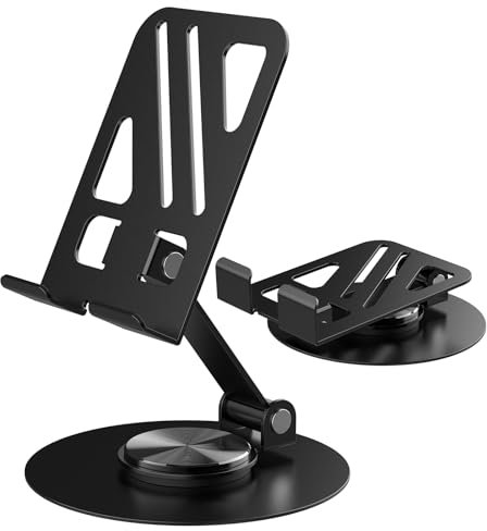 WD&CD Handy Ständer Tisch, 360°Verstellbar Faltbarer Handy Halterung Aluminium Einstellbar Handyhalter Schreibtisch Kompatibel mit iPhone 16 15 14 13 12 Pro Max, Huawei, Galaxy,alle Handys, Grau