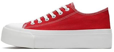 Ladies Fashion Platform Trainers Women’s Platform Low Top Lace Up Canvas Shoes Pumps Plimsolls Outdoor Tennis Walking Shoes Red