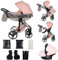 Junama Kinderwagen Diamond Hand Craft Glitter 2in1 3in1 4in1 (01 - Aprikose und Silber, 3in1 mit Autositz)