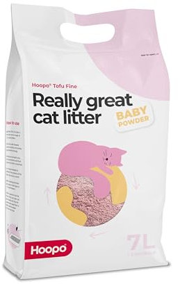 Hoopo® Tofu Tofu Fine Babypuder-Katzenstreu | Bio-Katzenstreu | völlig staubfrei | klumpend | ohne Geruch | wirksam gegen unangenehme Gerüche (7L, Babypoeder)