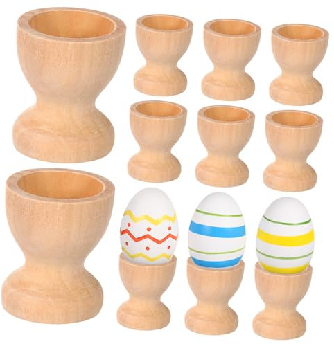 CIYODO 15pcs Wooden Egg Cups Novelty Egg Trays for Kids Easter Holder DIY Cups for Kids Wooden Tray Toys Easter Day Toys