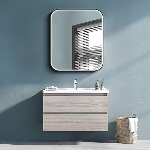 Talos Spiegelschrank mit astauschbarer Beleuchtung Black Nova 60x70 cm schwarz - Spiegelschrank Bad mit 2 Ablageflächen - Aluminium - Rückwand verspiegelt