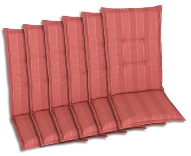 GO-DE Textil Bequeme und attraktive Polsterauflagen für Hochlehner-Gartenstühle (6er-Set, Design: Streifen Rot)