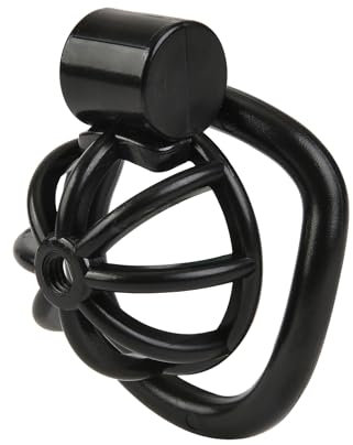 Male Chastity Device – Lockable Cock Cage with 5 Rings for Penis Exercise and Tease, Breathable Resin Material, Adjustable Fit for Men (Black)