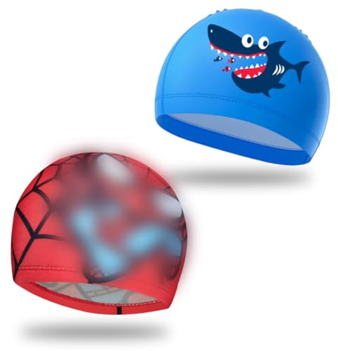 HAZMA 2 Pezzi Cuffia Piscina Bambino, Modello Dei Cartoni Animati Cuffie Piscina Bambini, Cuffia Nuoto Bambino, Cuffia Piscina Neonato, Cuffia Nuoto Per Bimbino Ragazzi Ragazze Età 4-12 (B)