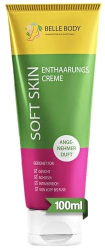 Belle Body Enthaarungscreme für Gesicht, Achseln & Intimbereich 1x100ml – Schnell, Schmerzfrei & Langanhaltend – Für Alle Hauttypen – Vegan & Tierversuchsfrei