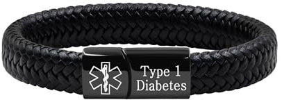 Oneress Typ-1-Diabetes Armband, Anpassbarer Edelstahlverschluss ID-Armband, Ideal Für Fitness & Notfallwarnungen YA5551-Schwarz Typ 1 Diabetes