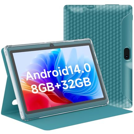 HOTTABLET Tablet 7 pollici Android 14.0 con custodia protettiva, 8 GB (4 + 4 GB espandi) RAM + 32 GB ROM, schermo IPS, doppia fotocamera, Bluetooth 5.0 WiFi Tab (blu navy)