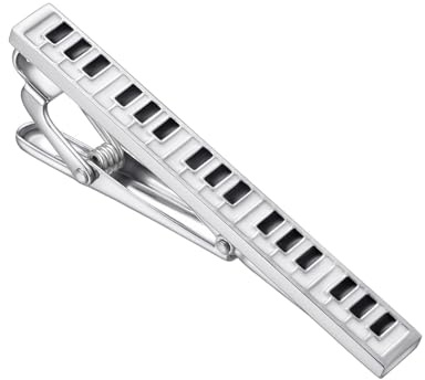 RunootPR Music Piano Tie Clips for Men Unique Silver Tie Bar Clip Keyboard | brass Suitable for Party Wedding Jewellery