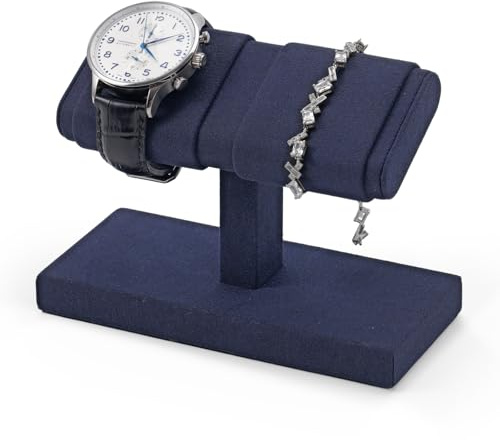 Papten Uhrenständer Aus Mikrofaser – Luxus Zweisitzig-Uhrenhalter Blau | Uhrenhalter für zwei Uhren – Platzsparend und edel – ideal für Nachttisch, Schminkkommode oder Vitrine