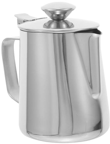 KOMBIUDA Brocca Per Schiuma Di Caffè Espresso in Acciaio Inossidabile Con Coperchio Tazza Per Latte Art Design Semplice E Delicato Versatile Per Uso Personale E Professionale