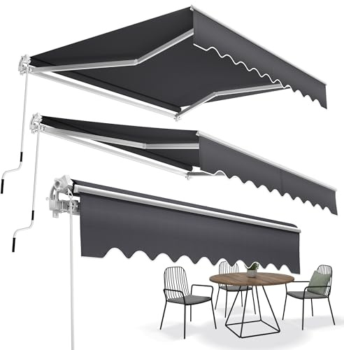 Suusolny Gelenkarmmarkise mit Handkurbel für Terrasse & Garten Balkonmarkise aus Alu Markise UV-beständig Sonnenschutz wasserdicht Sonnensegel Dunkelgrau mit 40°-90° verstellbares Dach - 360x300cm