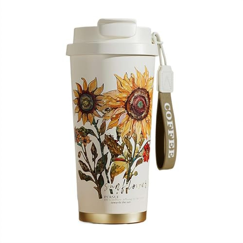 Borraccia termica a doppio strato da 500 ml, in acciaio inox 316/ceramica/PP, a prova di perdite, 12 ore + ritenzione del calore, per ufficio/viaggio/all'aperto, elegante bicchiere riutilizzabile