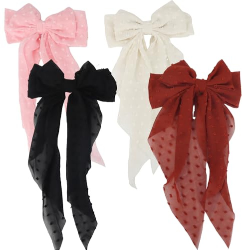 MOTIBACK 4 Stück Haarschleife Damen, Französische Haarspangen mit Schleifen-Design, Elegante Haarschmuck-Accessoires für Frauen und Mädchen (Rosa, Schwarz, Beige, Braun)