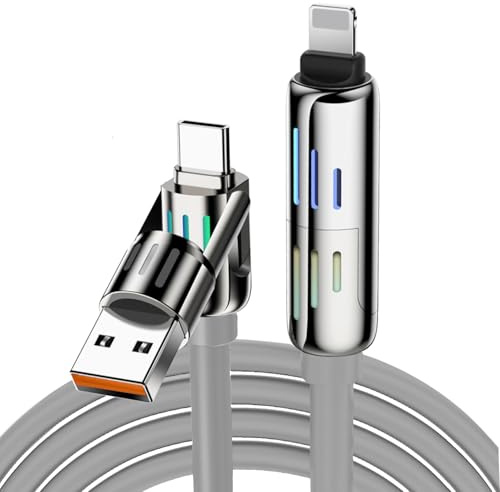 1 Pcs 4 in 1 Charging Cable, Multi Charger Cable [240W 2M] Type C/A to C/Lightning Cord with RGB LED Light, Charging Cables for Multiple Devices for iPhone 16/15/14, Samsung S24, Huawei, Pad, MacBook