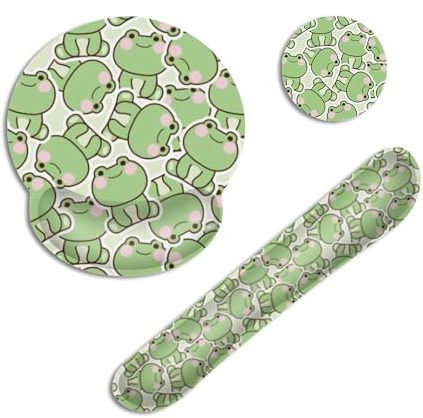 Cute Funny Frog Ergonomic Keyboard Wrist Rest and Mouse Mat Set with Memory Foam,Non-Slip Rubber Base for Wrist Support, Pain Relief and Comfortable Typing for Home Office Computer