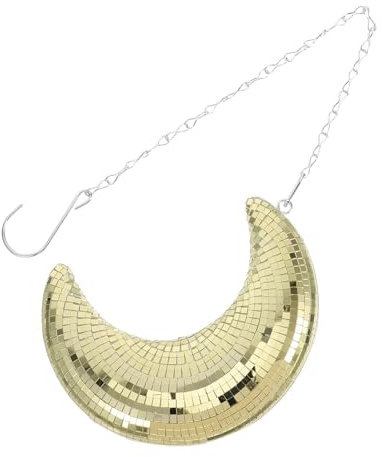 Milisten Disco Ball Moon Shaped Hanging Decor Gold Vintage Reflective Pendant for Disco Party Decorations, 80s Style Hanging Ornament for Indoor and Outdoor Use