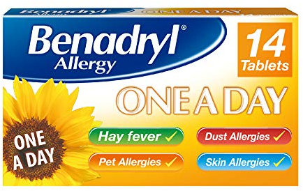 Benadryl Allergy One A Day 10 Mg Tablets - Effective and Long-Lasting Relief from Hay Fever, Pet, Skin and Dust Allergies - 14 Tablets